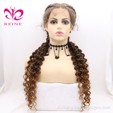 Braided Wig Synthetic Lace Front Wig Heat Resistant Double Box Braid Wigs for Black Women Middle Part Blonde Black Brown Long